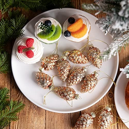 Watayo 12 Pcs Christmas Pinecone Glass Ornaments
