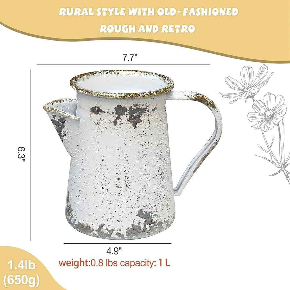 Vintage Metal Milk Jug Vase Shabby Chic Decor