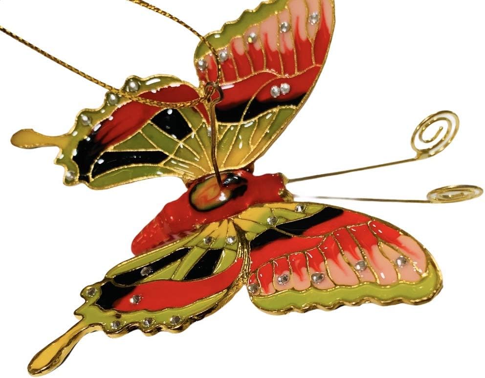 Handmade Enamel Bejeweled Butterfly Hanging Ornament 1