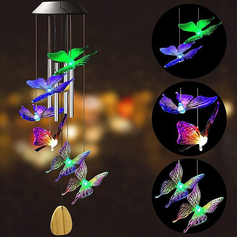 Solar Butterfly Wind Chime Hanging Light Decor for Indoor and Outdoor
