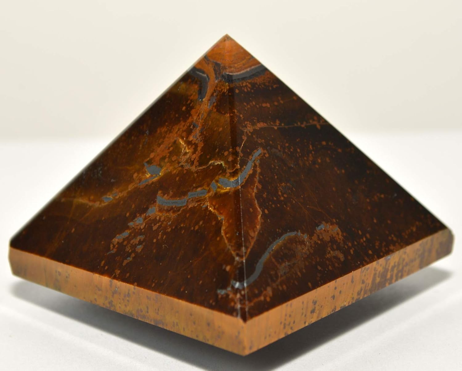 HQRP 2 Inch Golden Brown Tigers Eye Pyramid with Silver Hematite Clear Quartz Cabochon