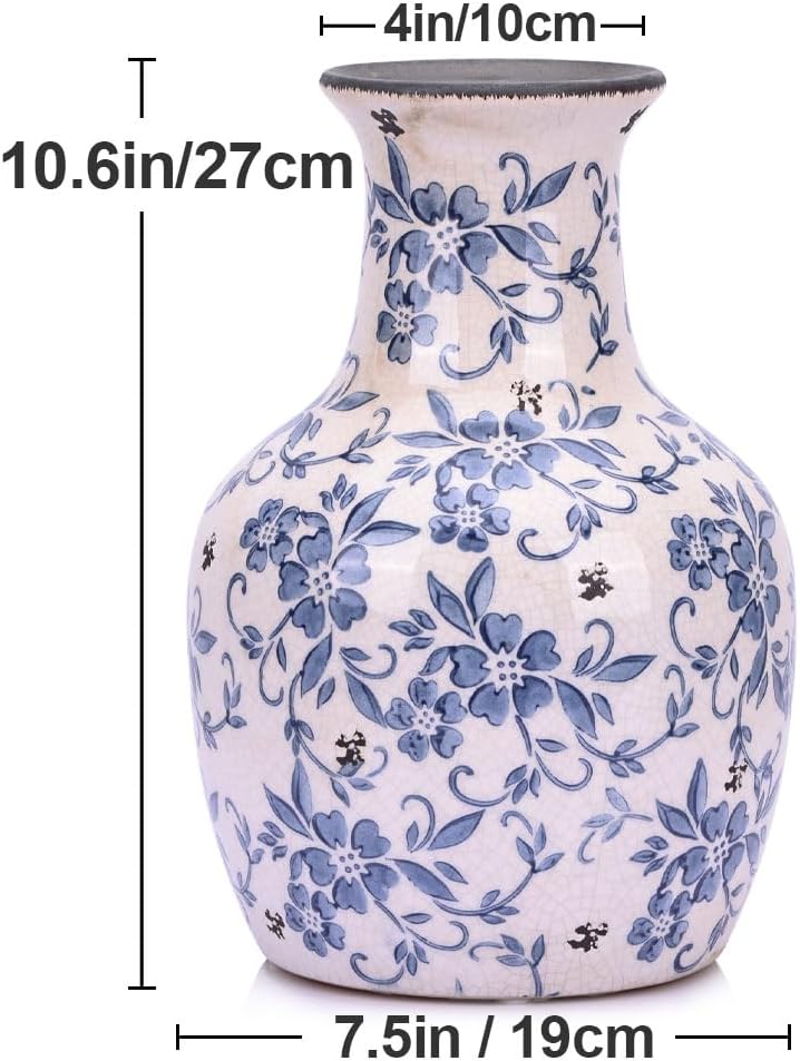 Qianling Blue and White Floral Vase - 106 Inch Vintage Ceramic Decor