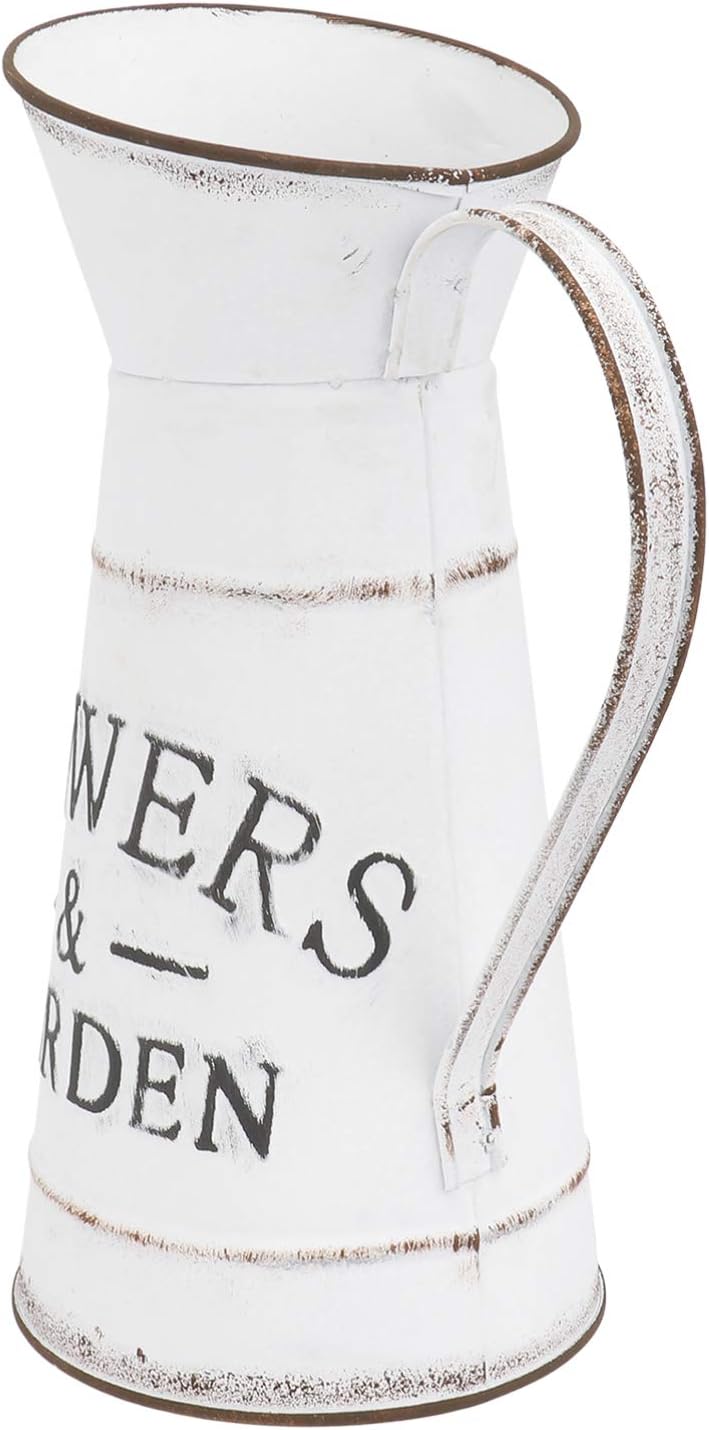 DOITOOL Rustic White Vase with Galvanized Look