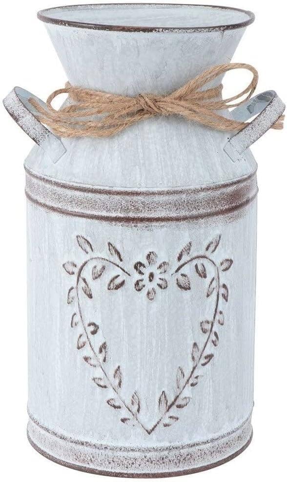 Rustic Metal Jug Vase with Handle Country Decor Shabby Chic Farmhouse