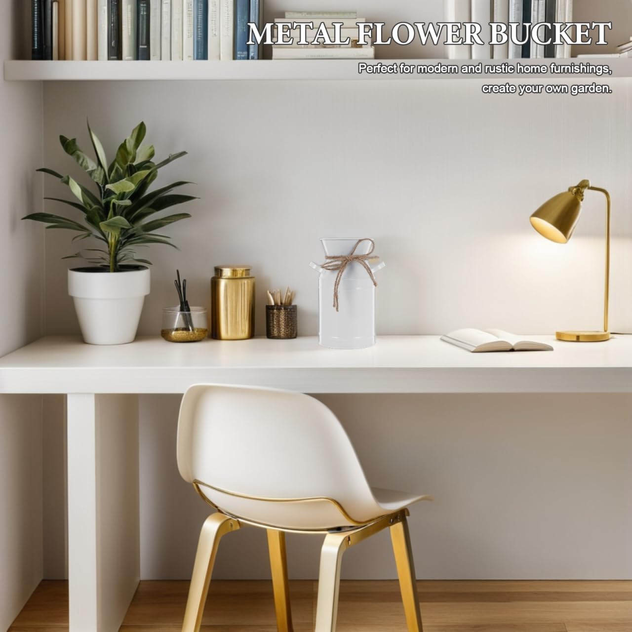 BESPORTBLE Vintage Galvanized Milk Can Jug Vase Rustic Flower Bucket Decor White