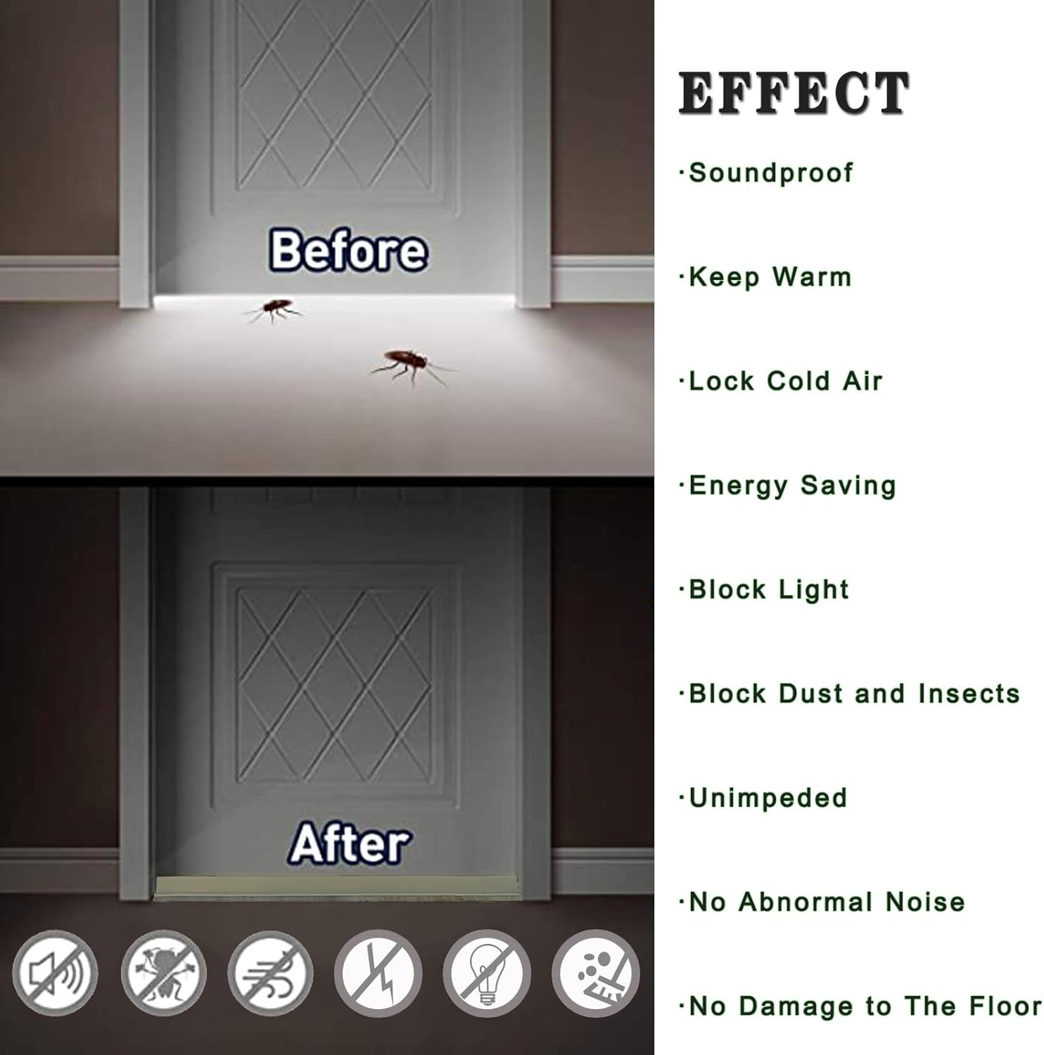 Yingd Door Draft Stopper with Brush 39 Inch Rubber Door Sweep