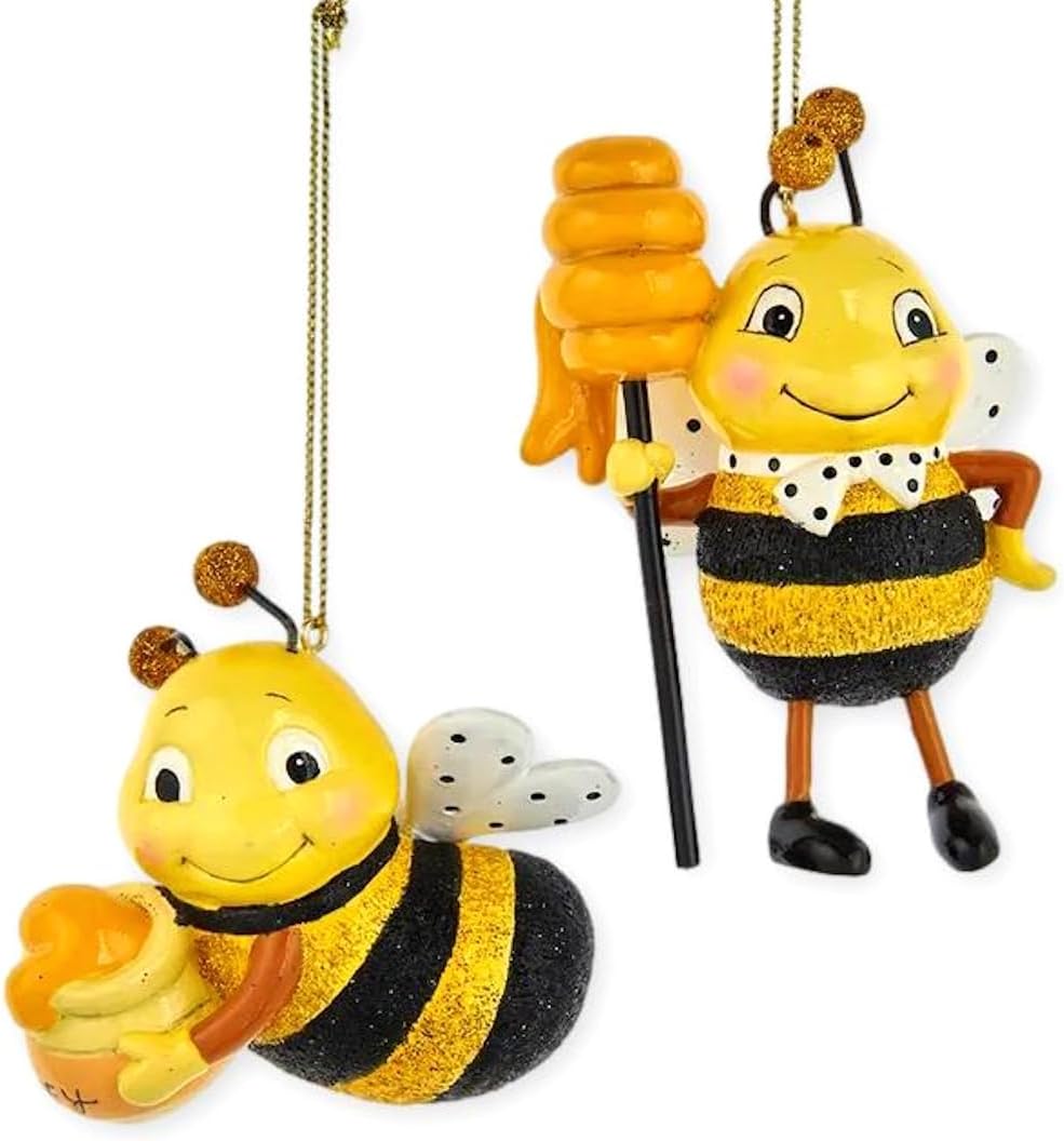 The Bridge Collection 4 Bees and Honey Ornaments Set of 2