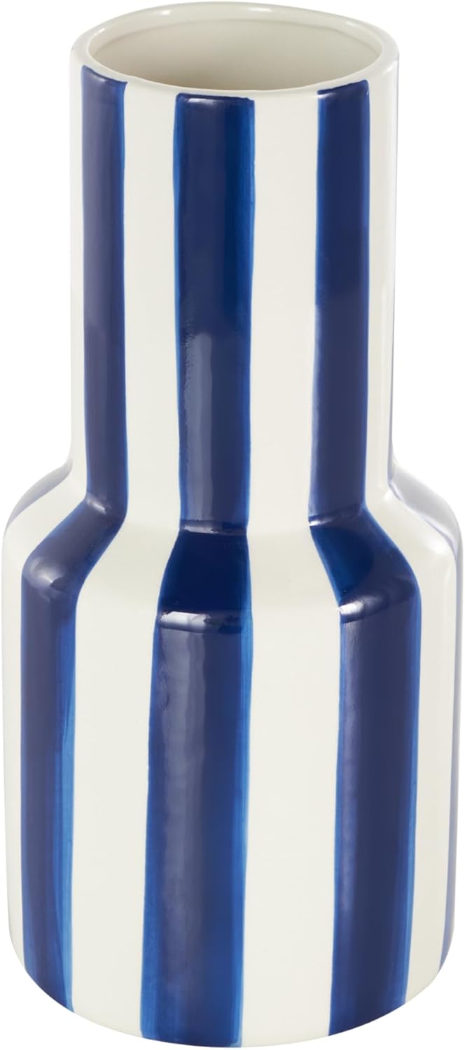 Deco 79 Modern Blue Striped Ceramic Vase