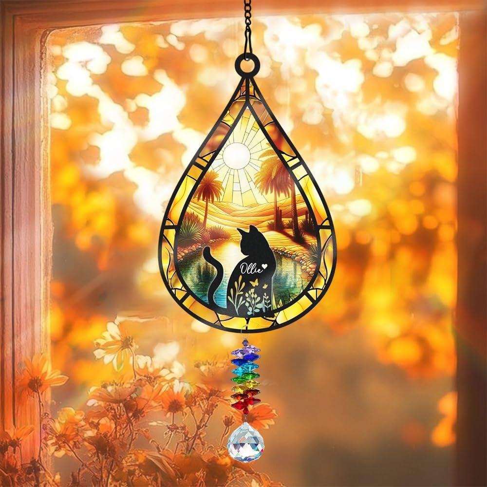 Custom Cat Memorial Suncatcher with Name for Pet Lovers