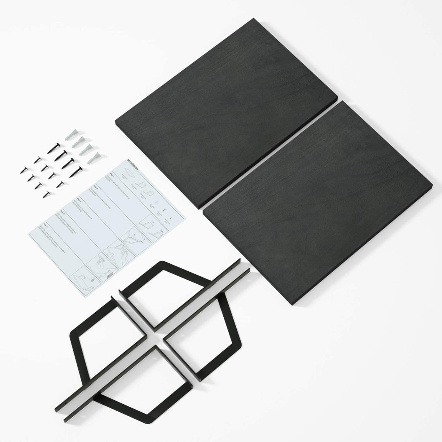 SRIWATANA Floating Shelves Wall Mounted Set of 2 Rustic Wood Shelves with Large Capacity Black