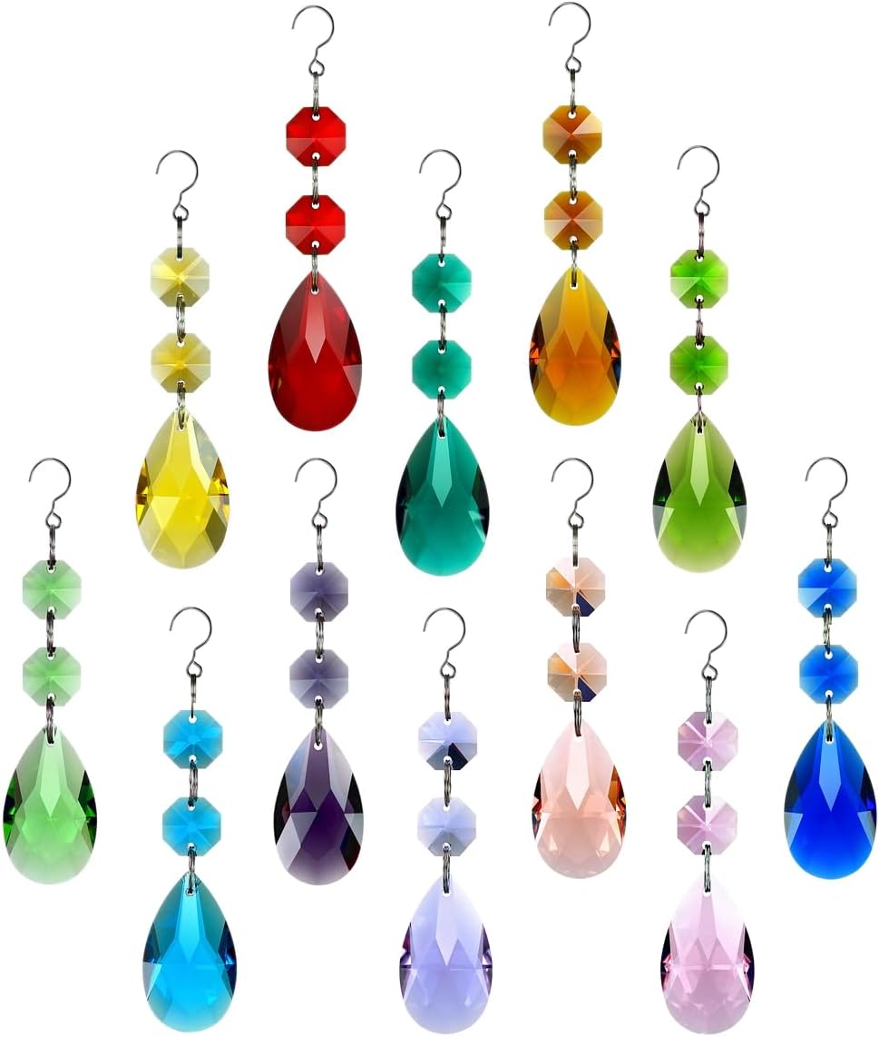 12pcs Teardrop Crystal Chandelier Prisms Suncatcher Beads Replacement