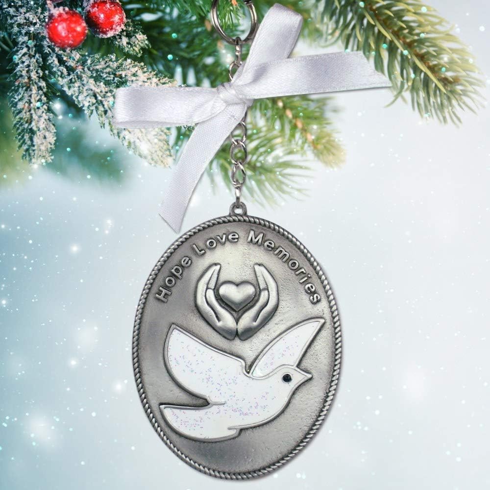 Memorial Ornament with White Dove - Hope Love Memories - Sympathy Gift - 5 x 225