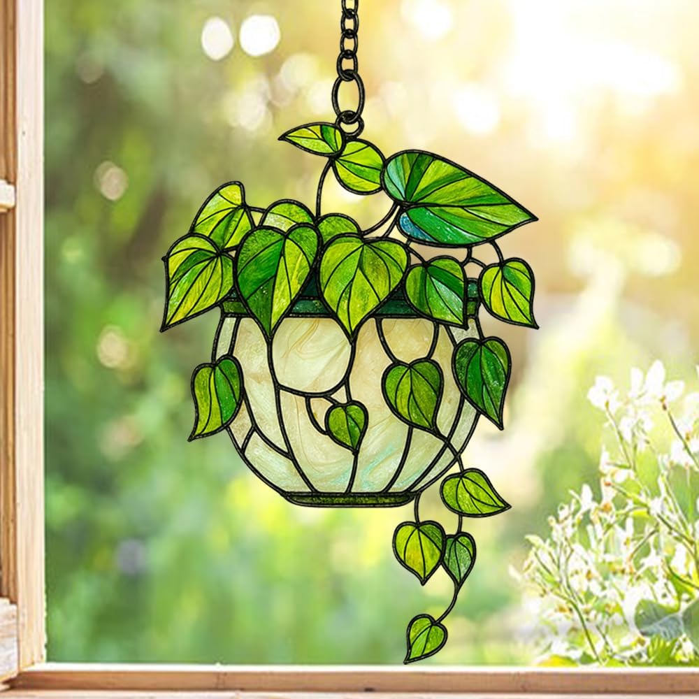 Personalized Pothos Plant Suncatcher - Boho Decor