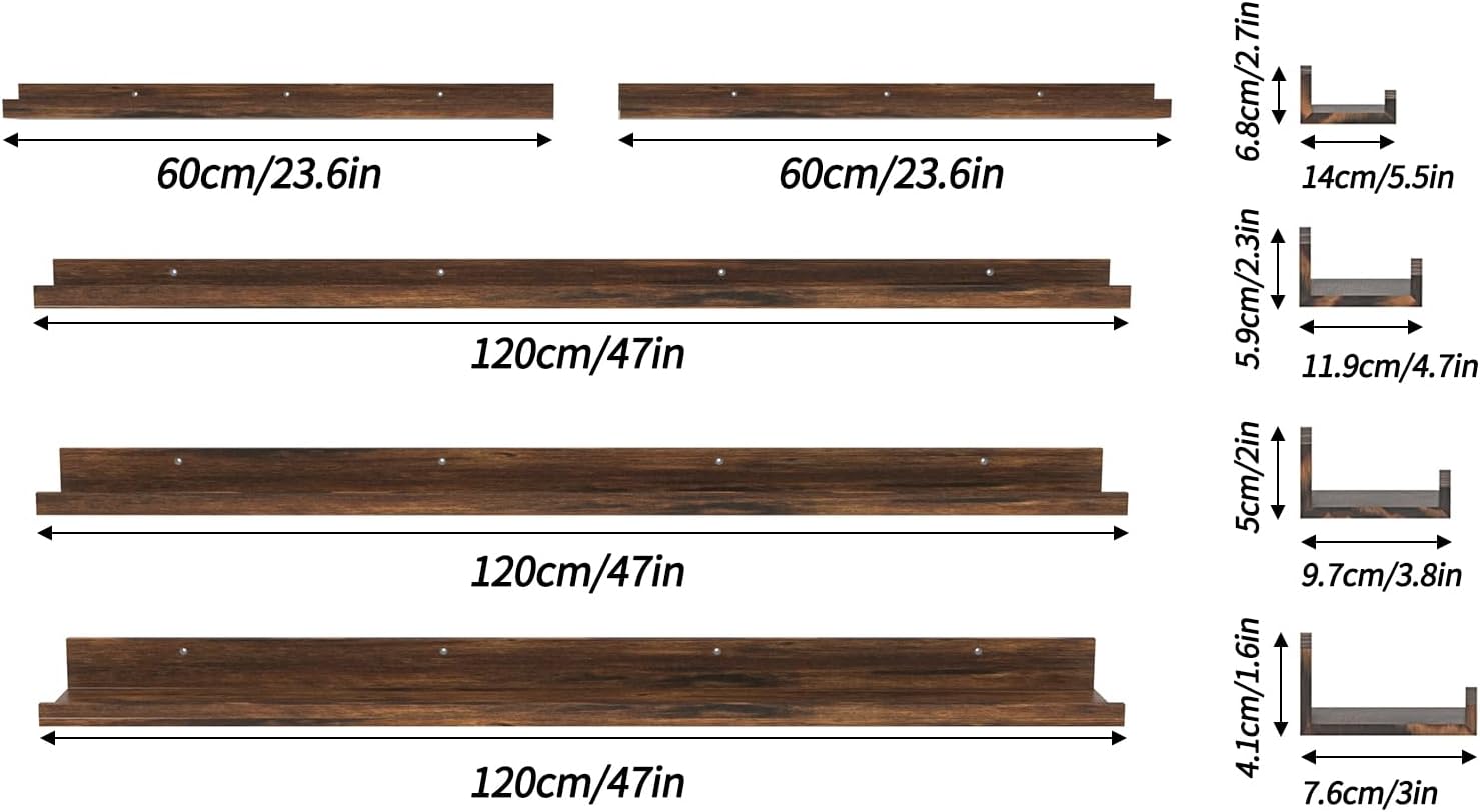 Giftgarden 47 Inch Floating Shelves Set of 5 Rustic Wood