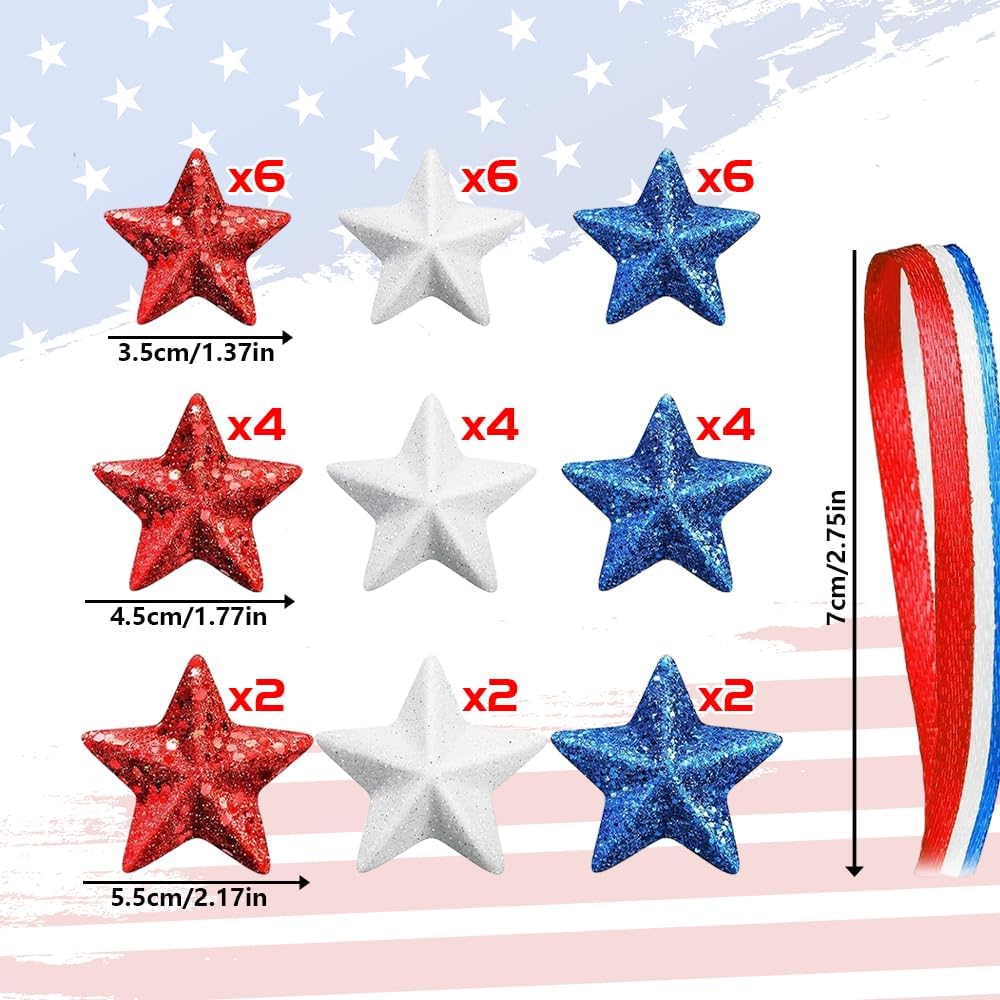 24 Pack 4th of July Star Hanging Ornaments