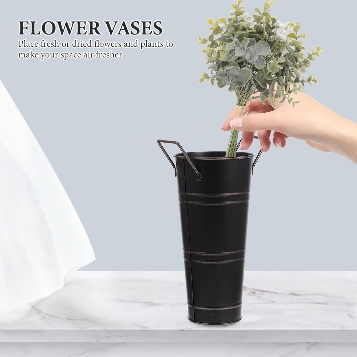 Vintage Rustic Farmhouse Iron Vase with Handle