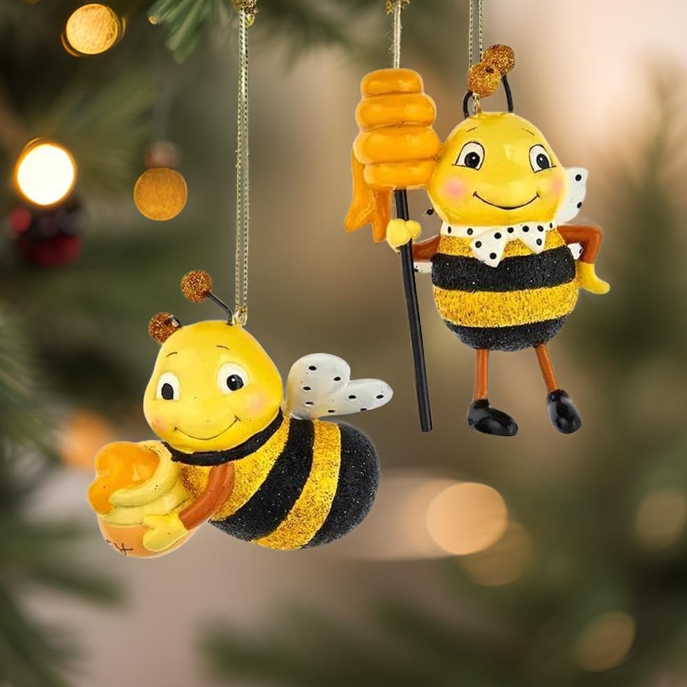The Bridge Collection 4 Bees and Honey Ornaments Set of 2