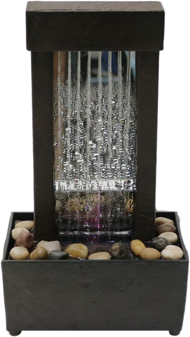 Natures Mark 10 Inch H Mirrored Waterfall Fountain Light Show Tabletop