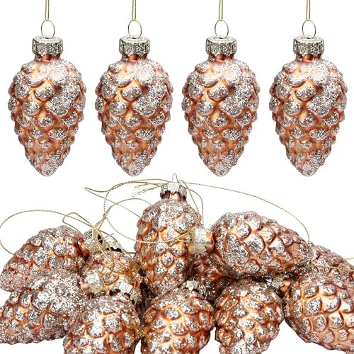 Watayo 12 Pcs Christmas Pinecone Glass Ornaments