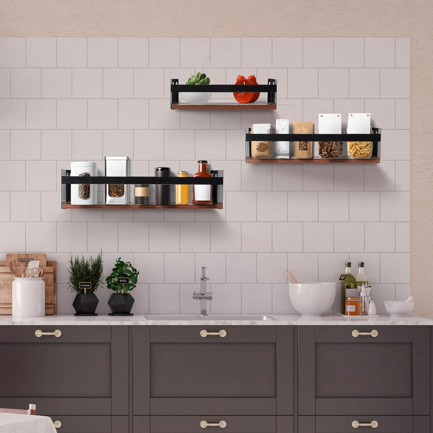 Giftgarden Black Iron Wood Floating Shelves 3 Pack