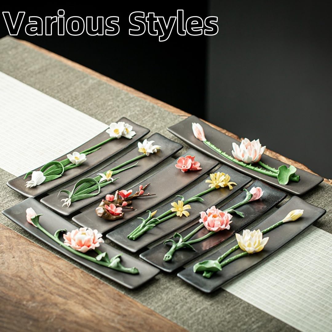 Ceramic Incense Holder with Peony Design Pink