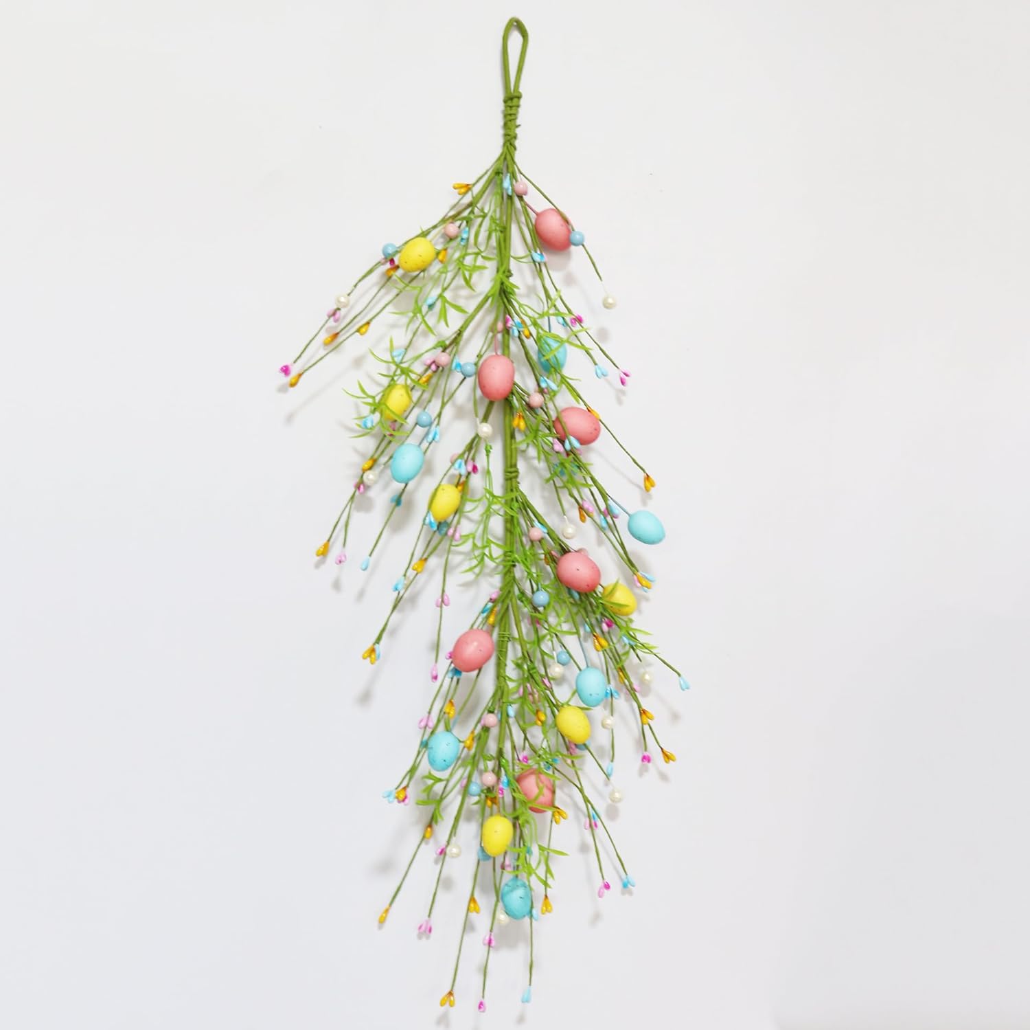 24 Inch Spring Easter Wreath with Pastel Egg and Pearl Garland
