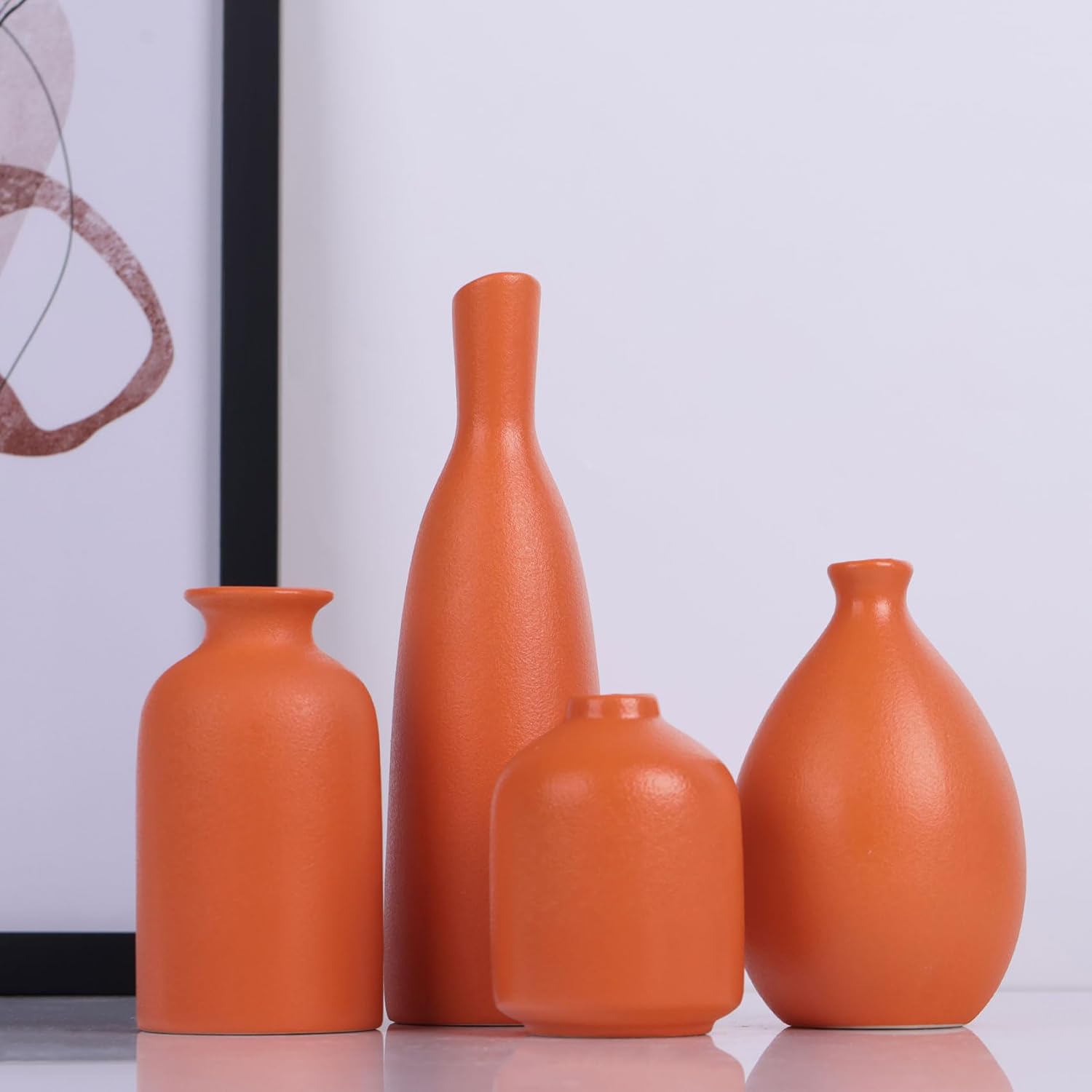 Orange Ceramic Bud Vases Set of 4 Farmhouse Decor