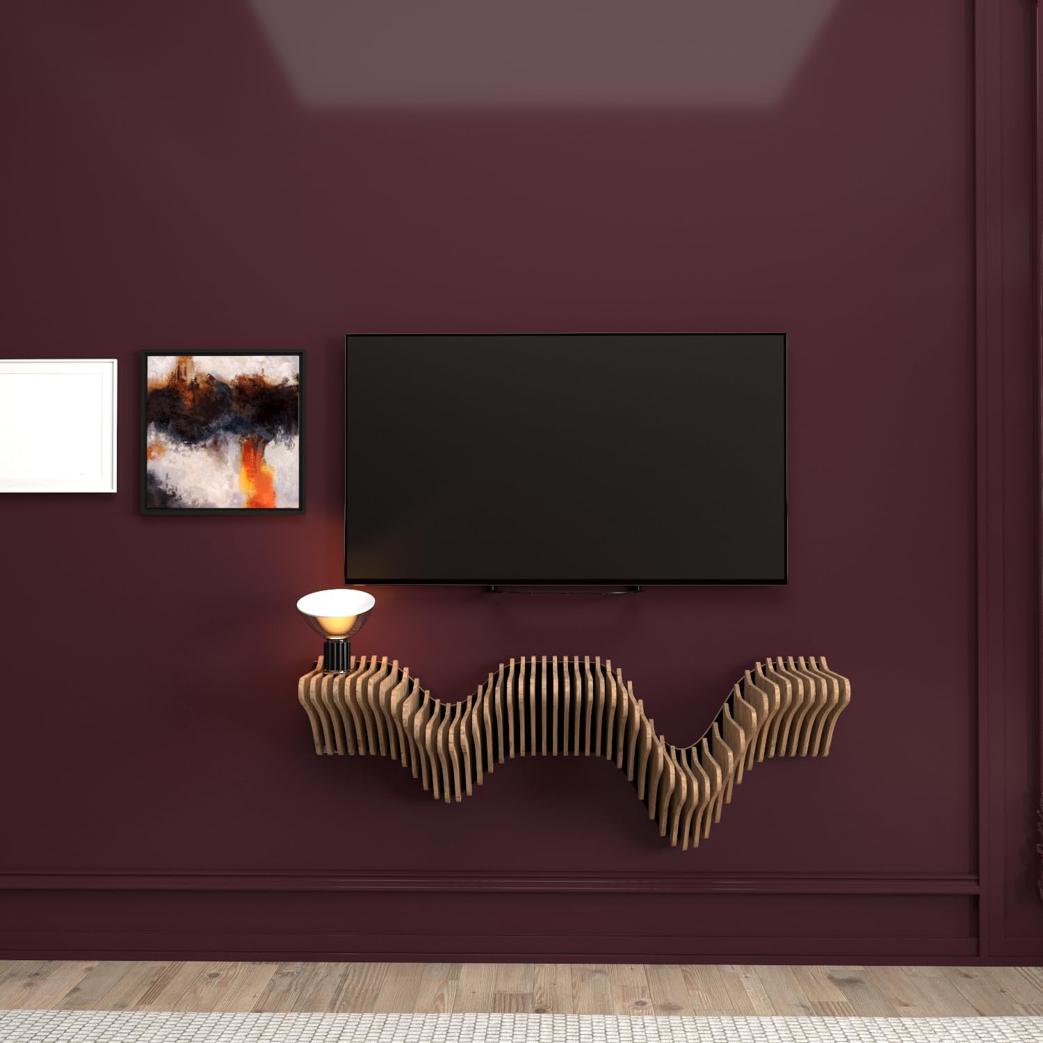 BATAMEX 40 Inch Wavy Parametric Floating Shelf TV Unit