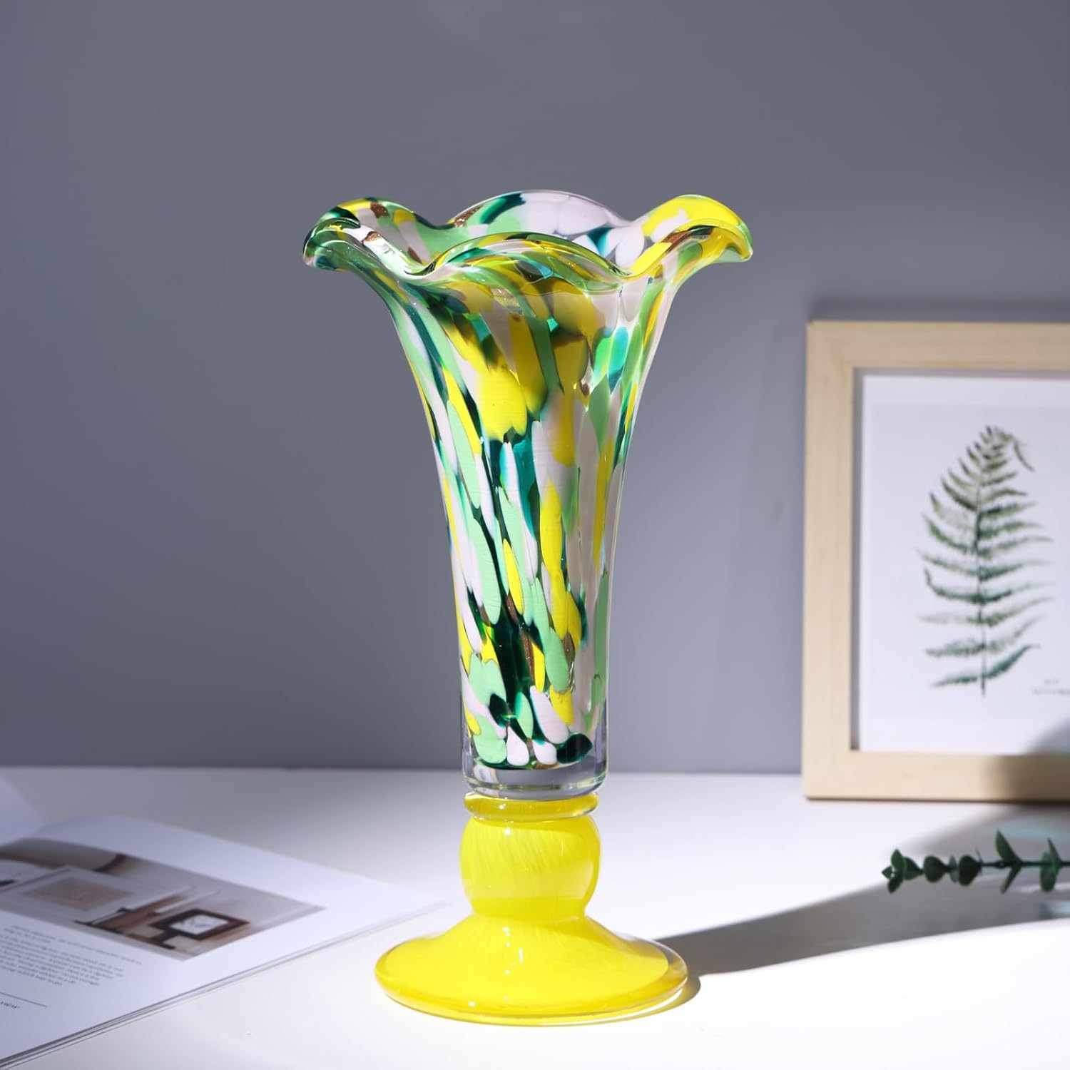 Hand Blown Yellow Glass Vase for Flowers