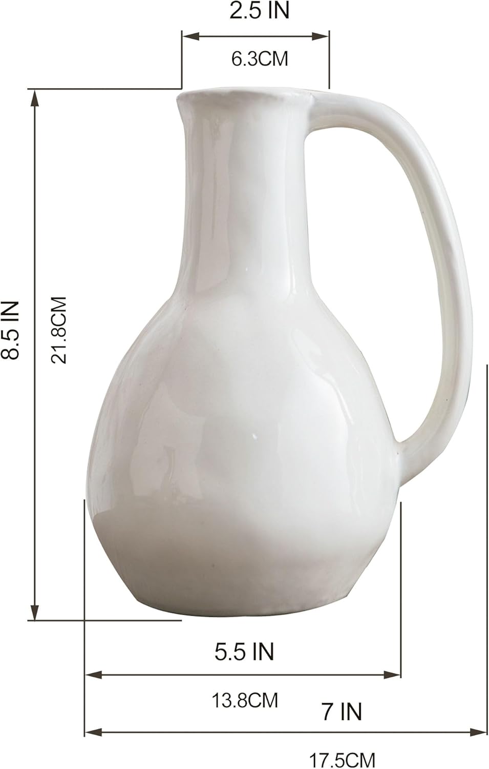 White Ceramic Vase with Big Handle and Rustic Design