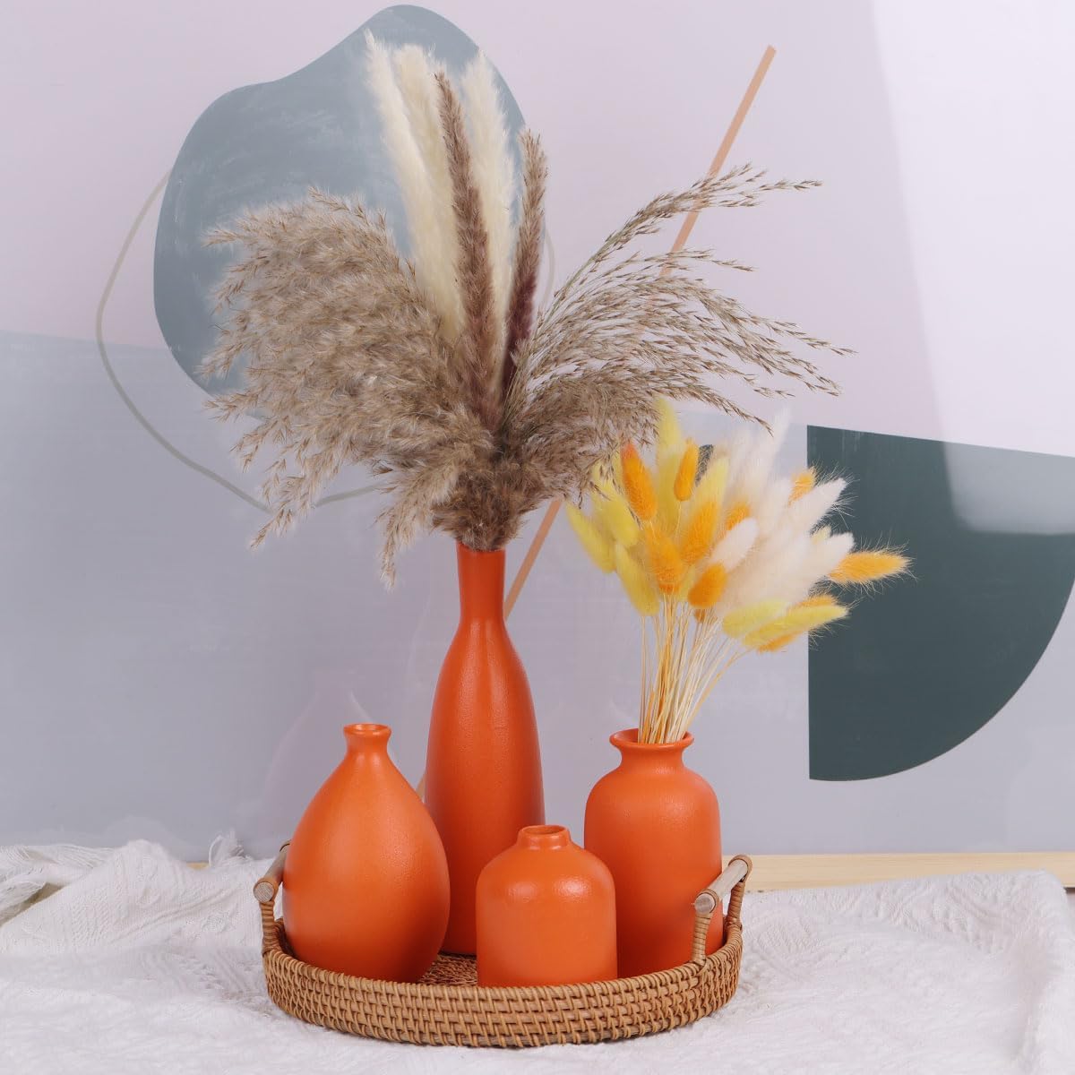 Orange Ceramic Bud Vases Set of 4 Farmhouse Decor