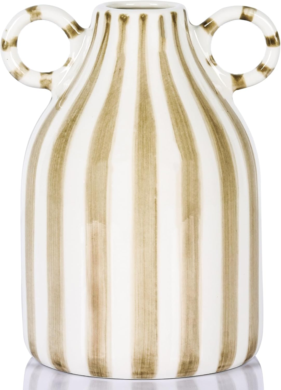 LINYTHER Brown and White Ceramic Vase with Handle