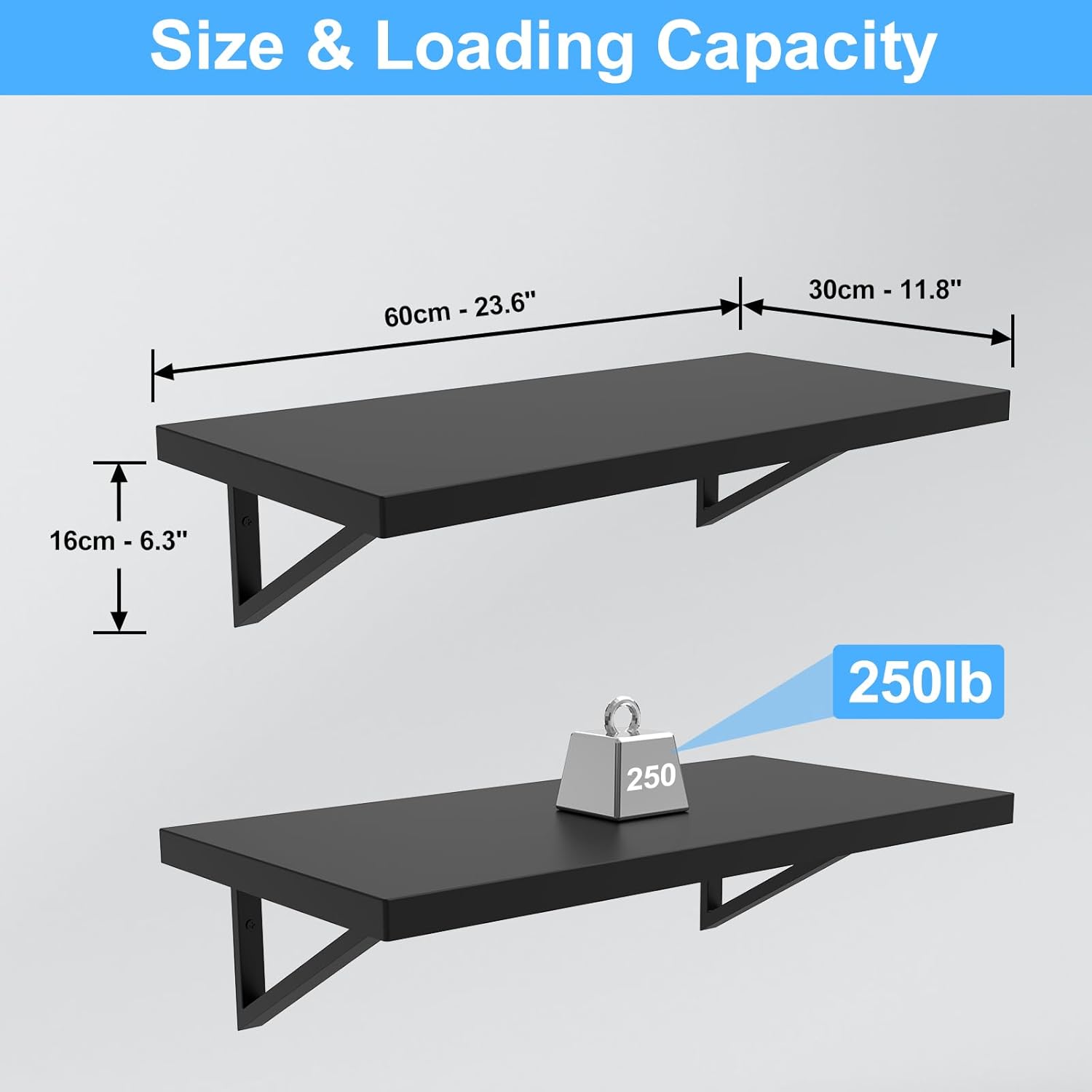 Stainless Steel Shelf 12x24 Inches 250 lb Wall Mounted Floating Shelving