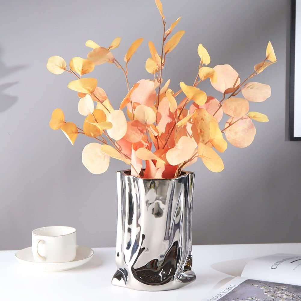 Modern Minimalist Silver Metallic Luster Ceramic Flower Vase