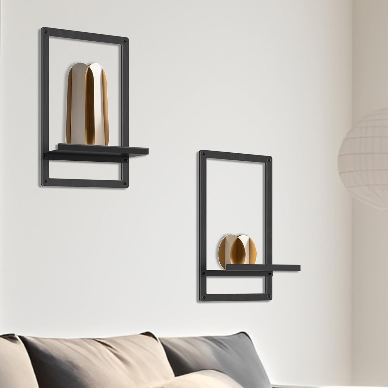 OYEFLY Metal Wood Floating Shelf Black