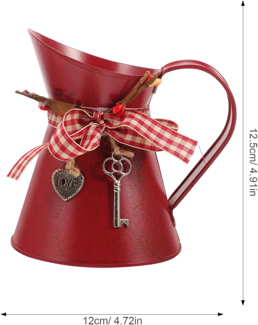 Uonlytech Vintage Dark Red Galvanized Metal Pitcher Holder Vase