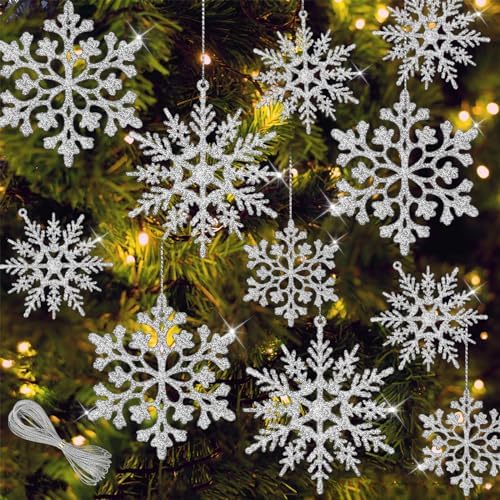 36Pcs Silver Glitter Snowflake Decorations for Christmas Tree