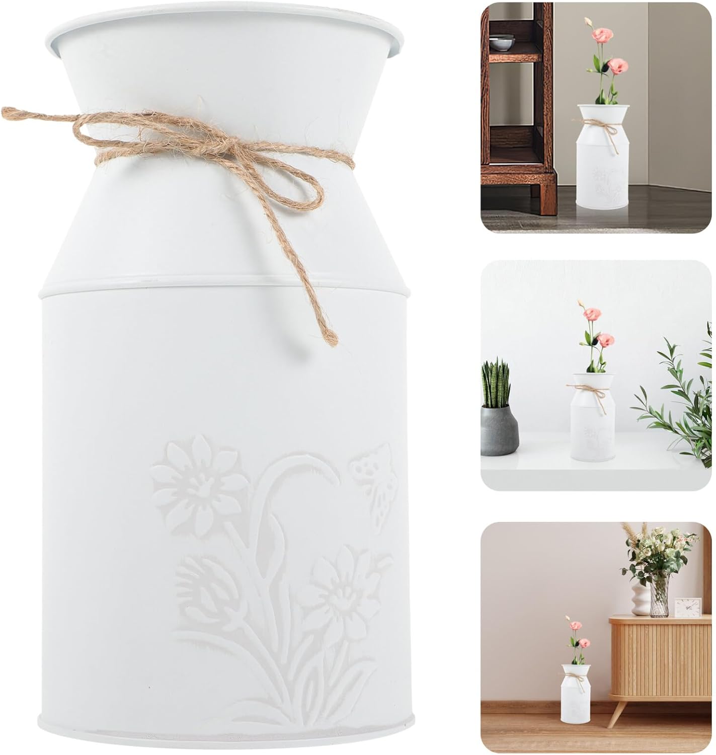 HOMSFOU Rustic Iron Bucket Vase for Home Decor