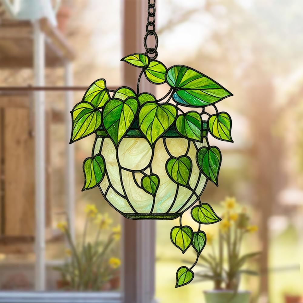 Personalized Pothos Plant Suncatcher - Boho Decor