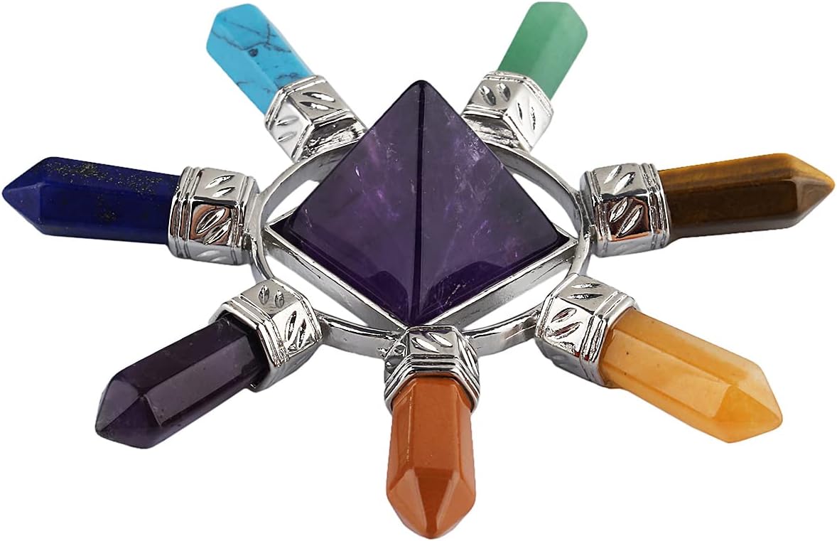 Rockcloud Amethyst Pyramid Energy Generator with 7 Chakra Stones