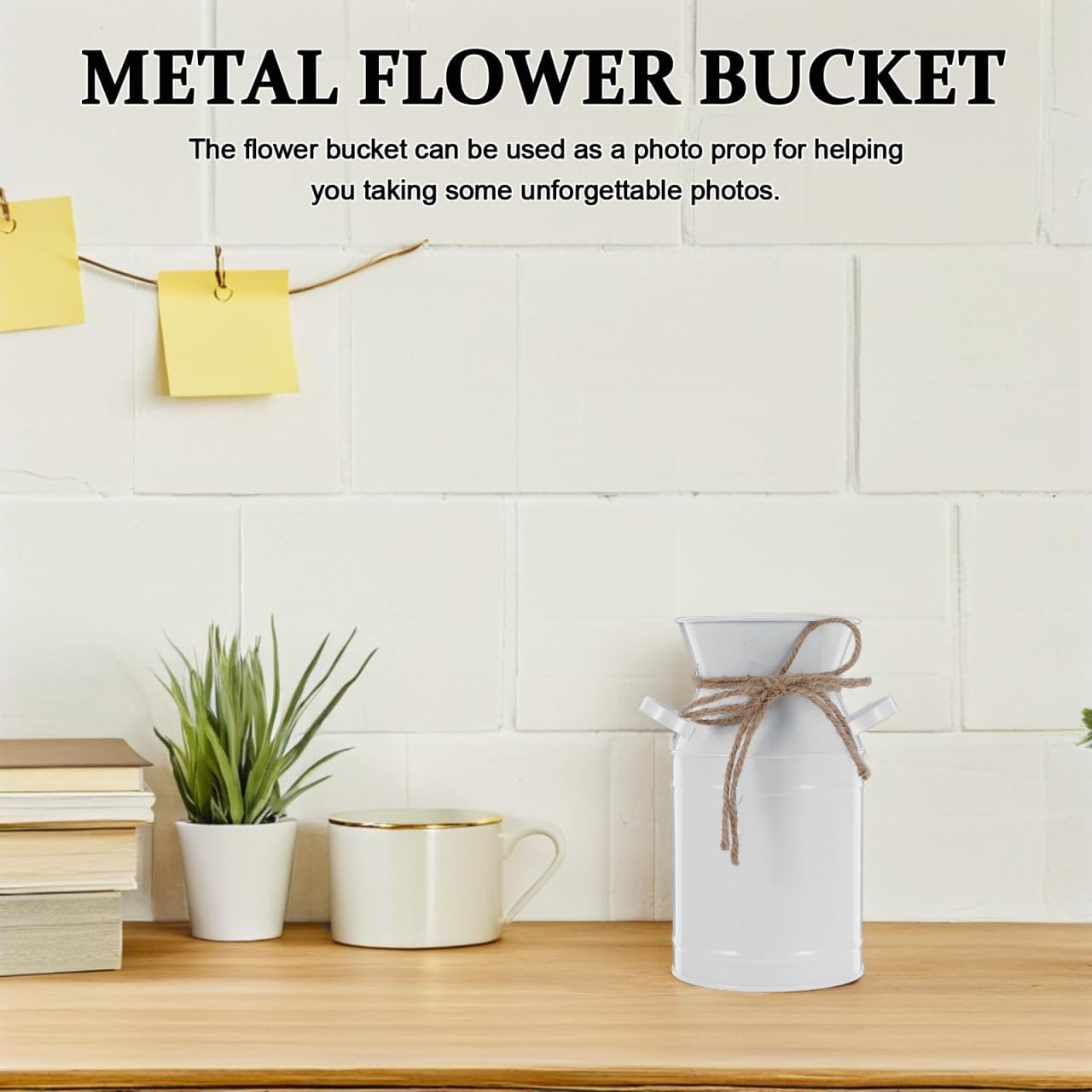 BESPORTBLE Vintage Galvanized Milk Can Jug Vase Rustic Flower Bucket Decor White