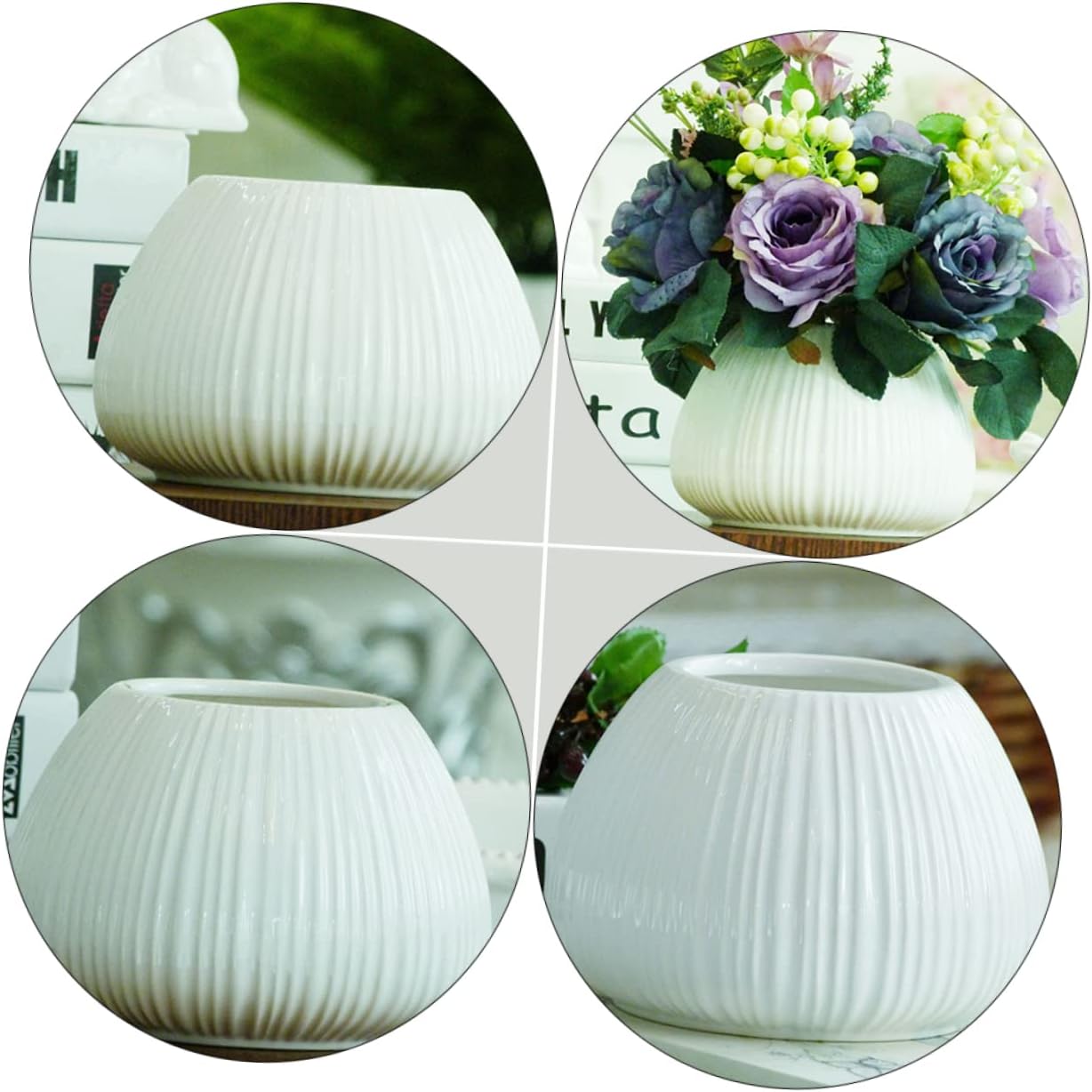 ORFOFE Ceramic Vase White Vertical Stripe 15x15x11cm