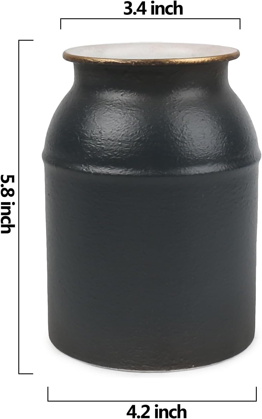 Shabby Chic Jet Black Galvanized Metal Vase with Rustic Design