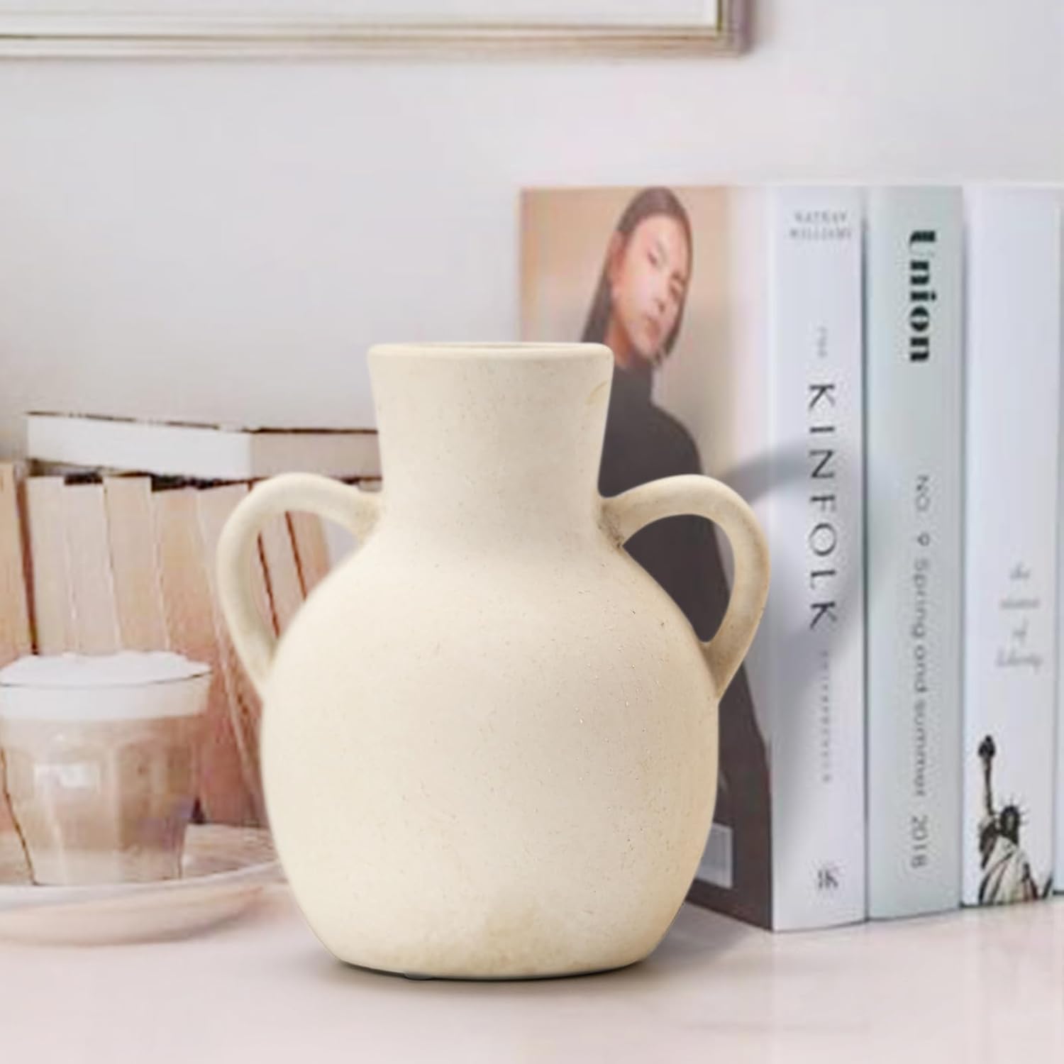 SIDUCAL Rustic Ceramic Farmhouse Flower Vase with 2 Handles 73 Inch