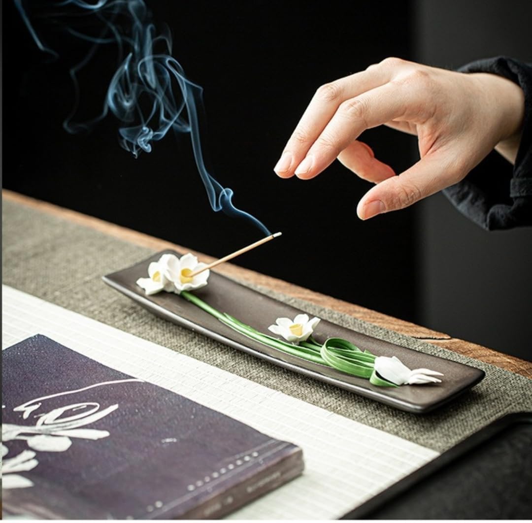 Ceramic Incense Holder with Peony Design Pink