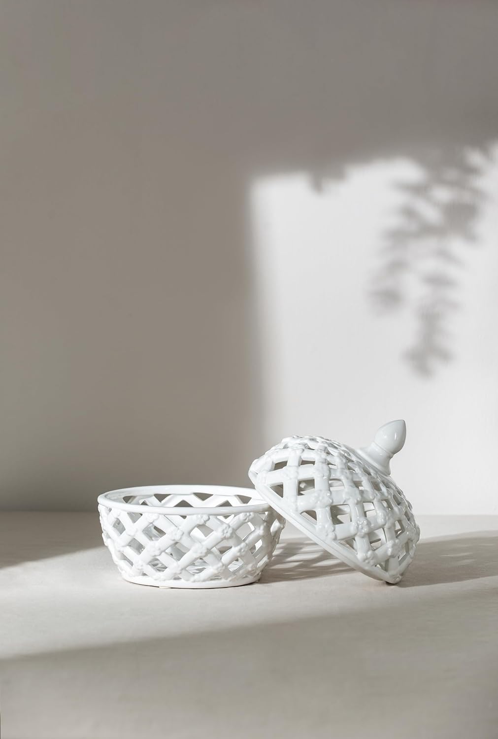 Adorable Ceramic Lidded Jar with Lattice Design 8x8x95
