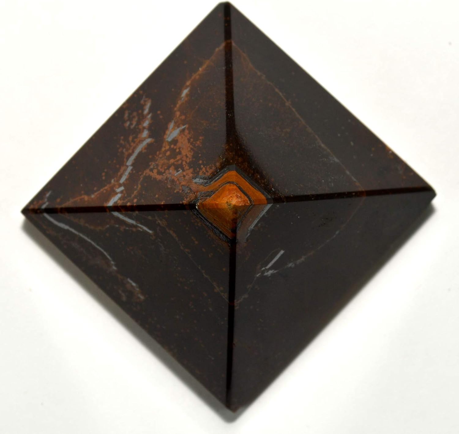 HQRP 2 Inch Golden Brown Tigers Eye Pyramid with Silver Hematite Clear Quartz Cabochon