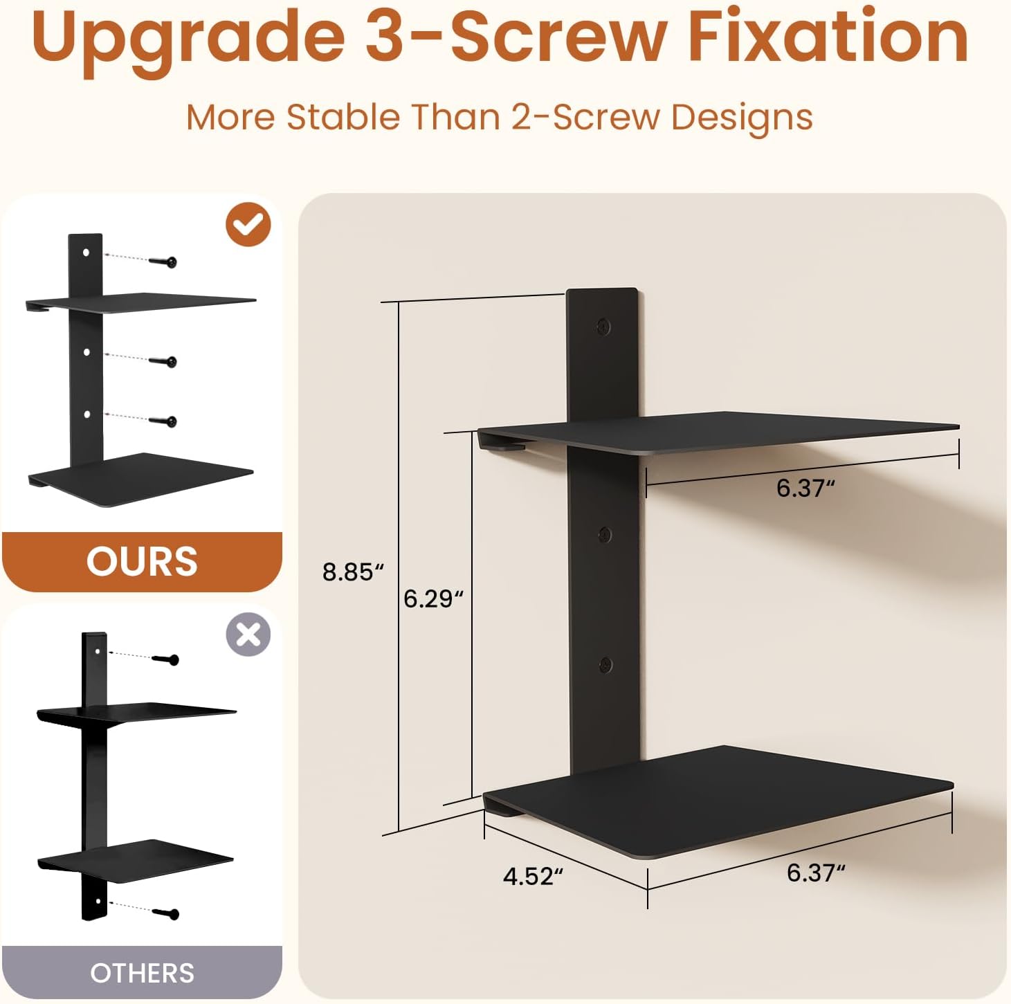 Wawocs Floating Book Shelves 4 Tier 2 Pack Black