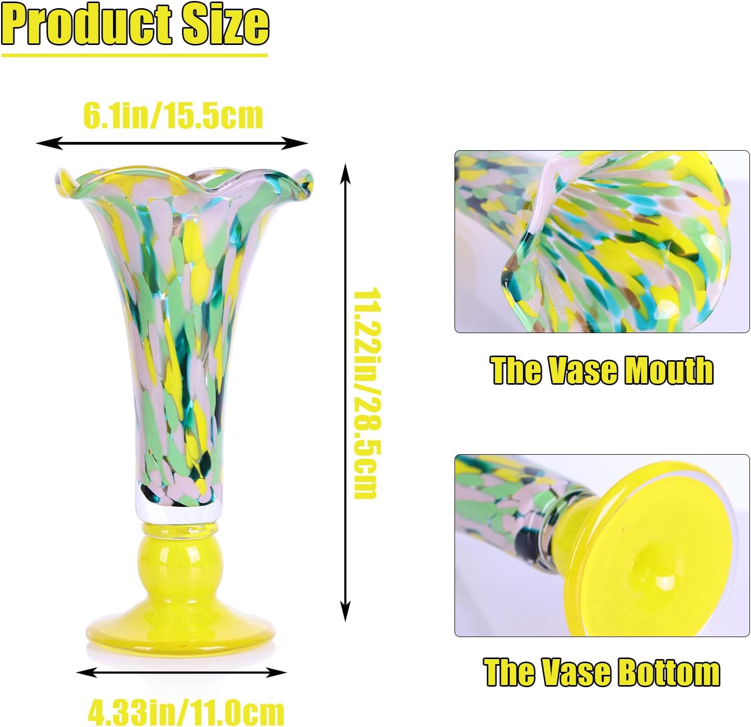 Hand Blown Yellow Glass Vase for Flowers