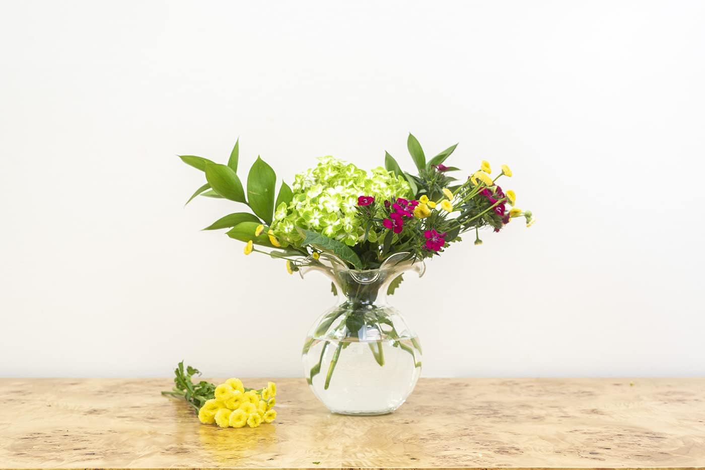 Vietri Hibiscus Clear Glass Fluted Vase 625D 7H